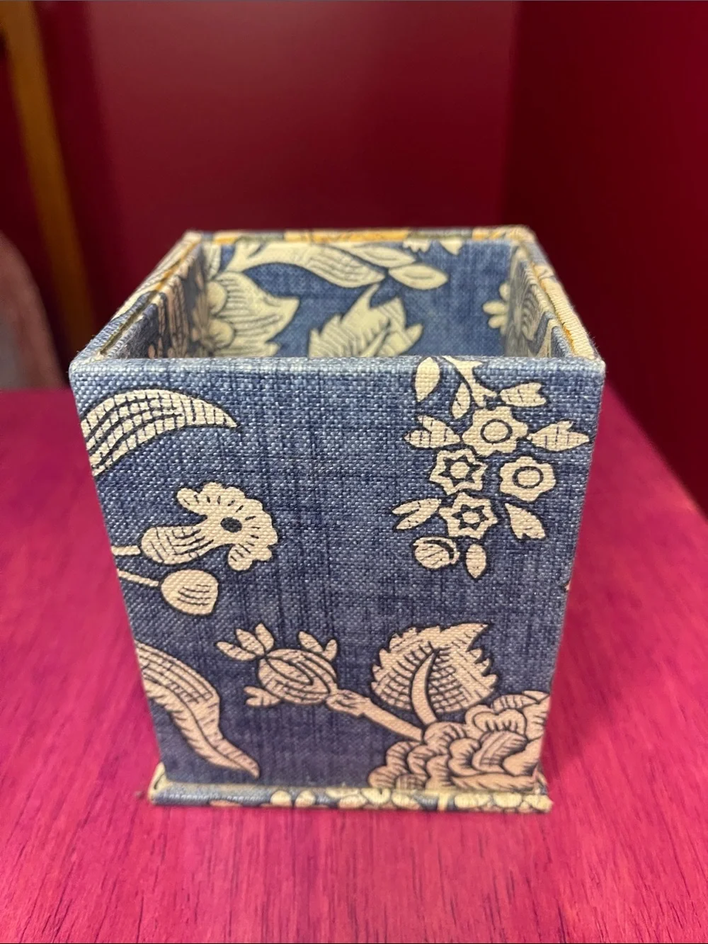 Vintage Pierre Deux Blue Toile Fabric Pencil Holder La Declaration Pattern